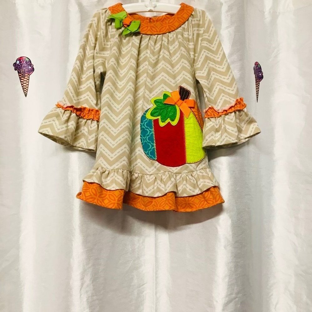 Emiiy Rose Harvest Pumpkin Dress Designed with a Chevron Pattern w/Ruffled Hem